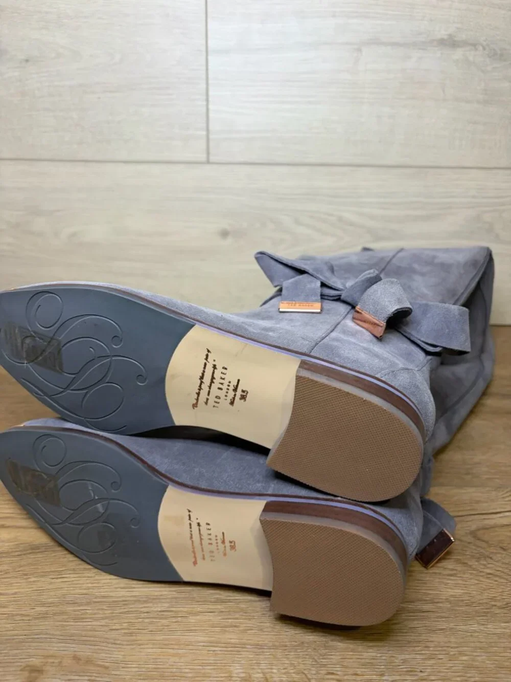 Ted Baker London ALRAMIB Gray Suede Knee Length Boots Size 7.5